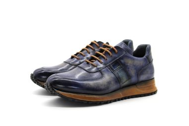 Genuine Calfskin Crocodile Skin Blue Navy Blue Handmade Sports Shoes
