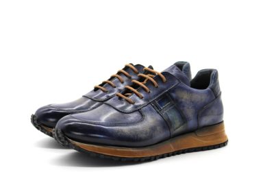Genuine Calfskin Crocodile Skin Blue Navy Blue Handmade Sports Shoes