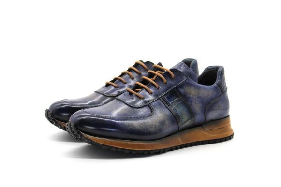 Genuine Calfskin Crocodile Skin Blue Navy Blue Handmade Sports Shoes